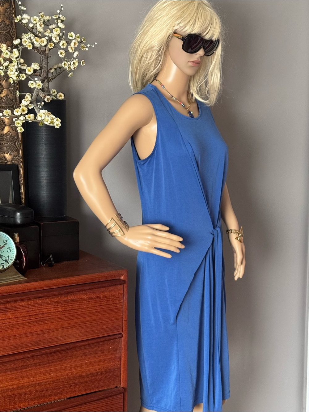 Selected Femme Sleeveless Royal Blue Midi Dress with Front Tie